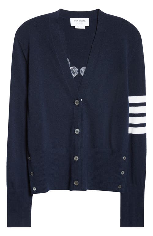 Thom Browne Holidays Classic 4-bar Virgin Wool V-neck Cardigan In Navy