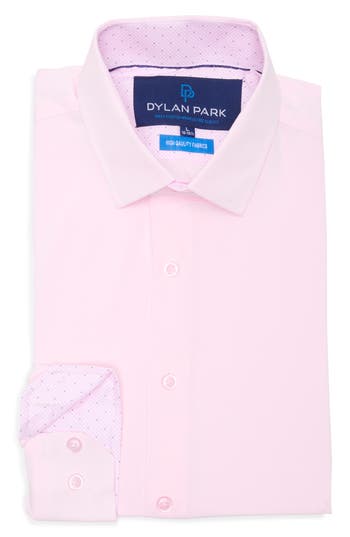 Dylan Park Slim Fit Perfect Stretch Long Sleeve Button Down Shirt In Pink