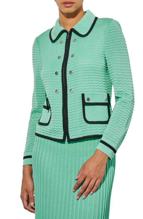 Ming Wang Contrast Trim Knit Jacket In Seaspray/black