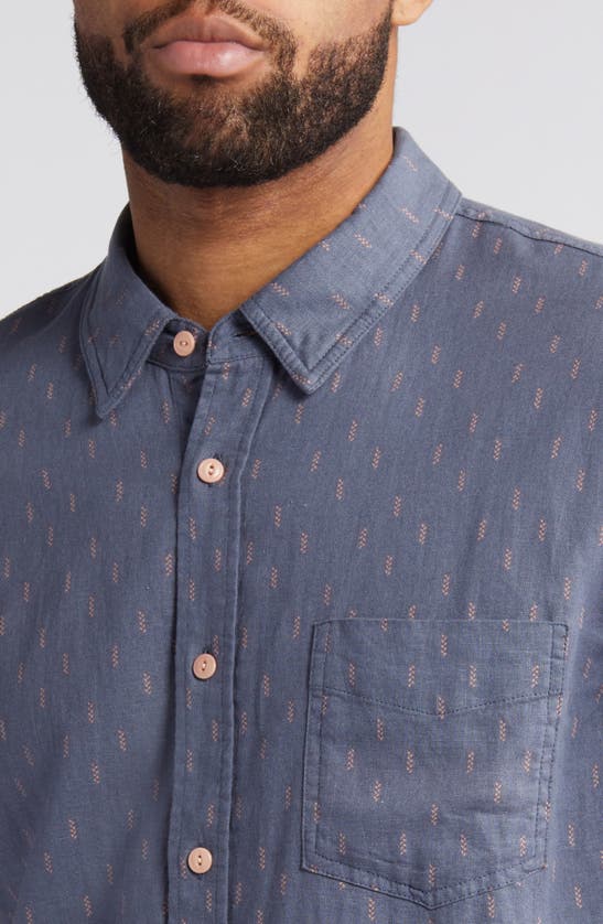 Shop Rails Carson Wheat Print Short Sleeve Linen Blend Button-up Shirt In Louis Leaf Slate