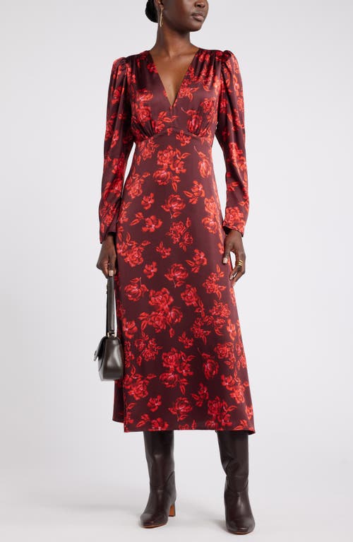 NORDSTROM NORDSTROM LONG SLEEVE SATIN MIDI DRESS