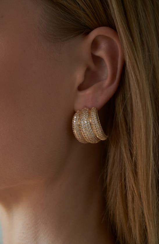 Shop Lili Claspe Elsa Pavé Shield Half Hoop Earrings In Gold