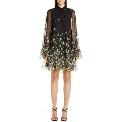 Erdem Floral Flounce Cape Sleeve Shift Dress, US / 8 UK - Black