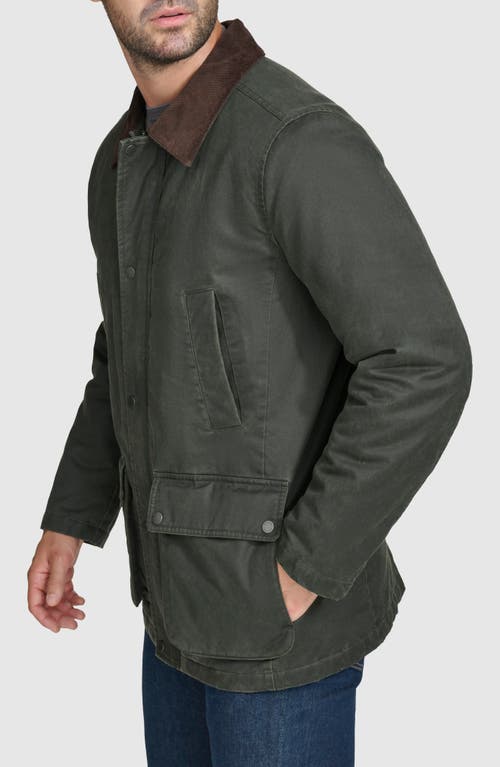 Cole Haan Men's Corduroy-shirt-collar Waxed Rain Jacket In Army Green