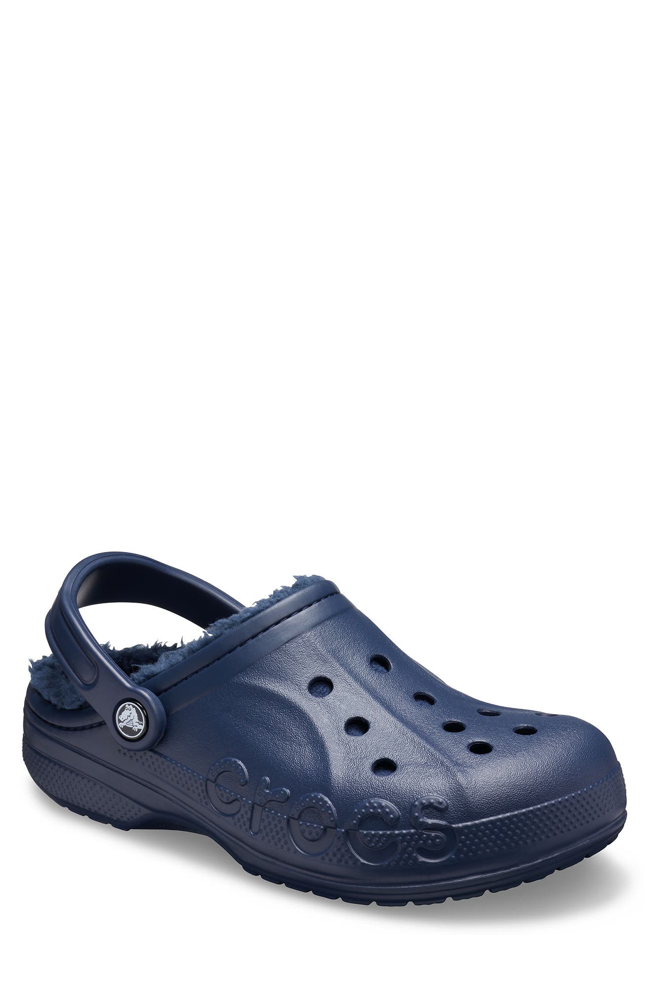 fur lined black crocs