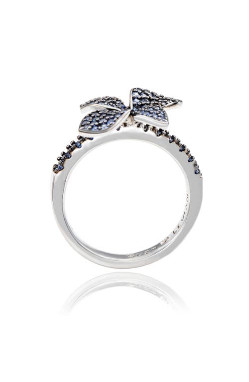 Suzy Levian Sterling Silver Pavé Blue Sapphire Flower Ring In Blue