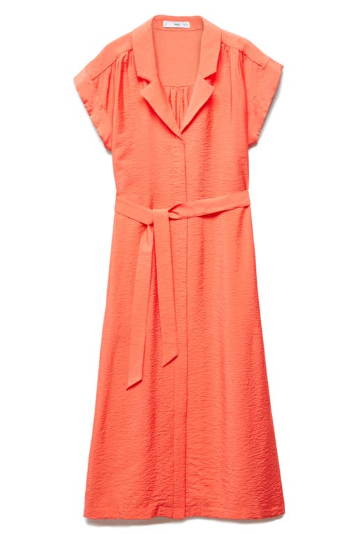 Shop Mango Tie Waist Midi Shirtdress In Coral Red