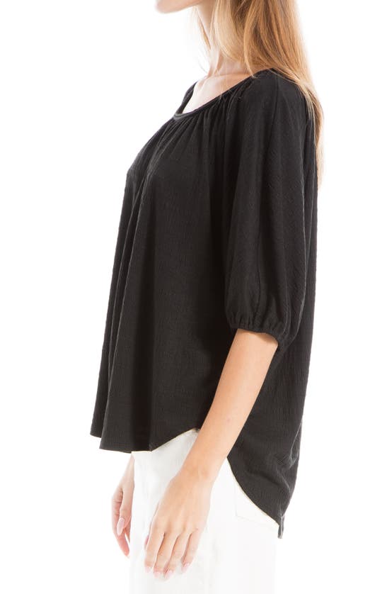 Max Studio Textured Knit Bubble Sleeve Knit Top In Black