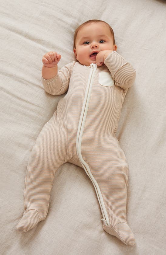 MORI MORI CLEVER STRIPE ZIP FITTED ONE-PIECE PAJAMAS