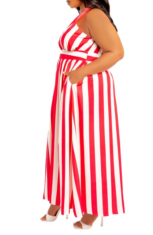Buxom Couture Stripe Halter Maxi Dress In Red Stripe
