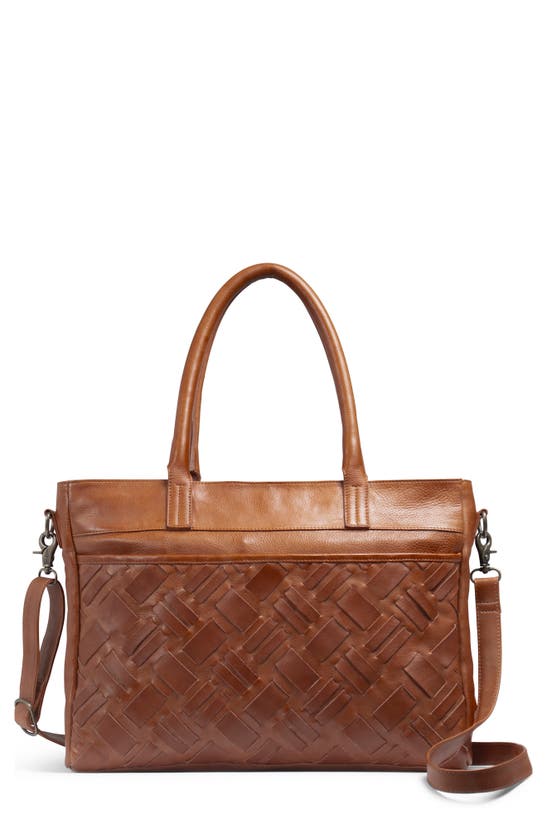 Day & Mood Mee Weave Leather Satchel In Saddle
