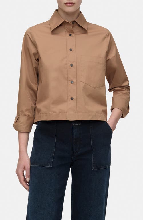 Shop Closed Cotton Crop Button-up Shirt In Biscotti Brown