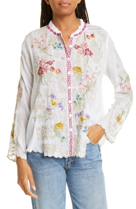 Johnny Was Vicki Scarf Embroidered Blouse