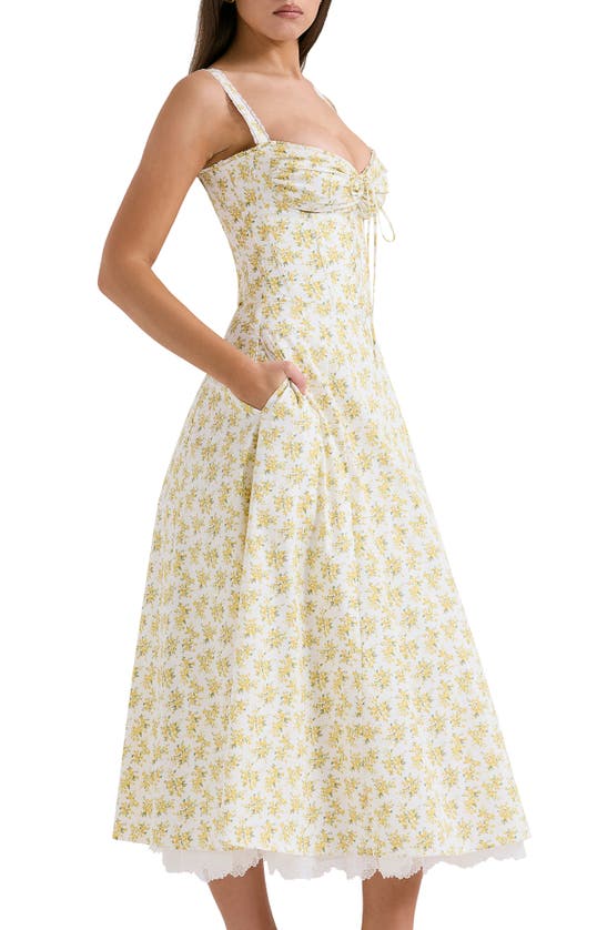 Shop House Of Cb Rosalee Floral Stretch Cotton Petticoat Dress In Yellow Floral Print