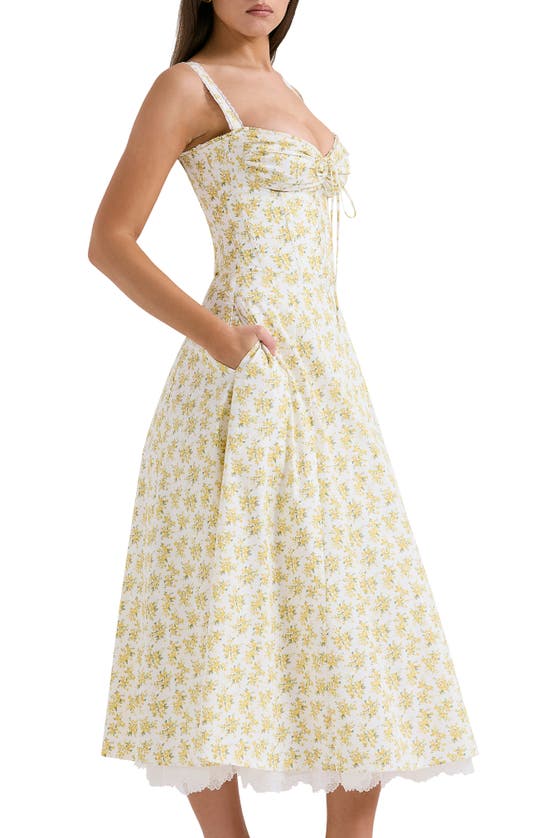 House Of Cb Rosalee Floral Stretch Cotton Petticoat Dress In Yellow Floral Print