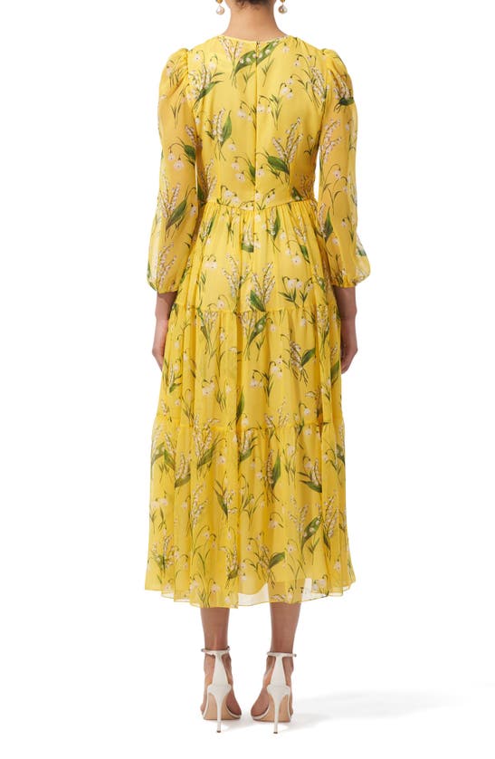 Shop Carolina Herrera Lily Of The Valley Print Silk Georgette Midi Dress In Sunshine Yellow Multi