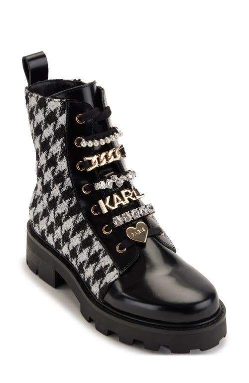 Shop Karl Lagerfeld Paris Mela Tweed Combat Boot In 005 - Black/white