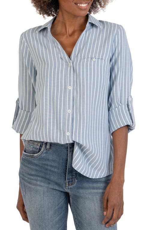 KUT from the Kloth Stripe Textured Button-Up Shirt in Light Blue/White