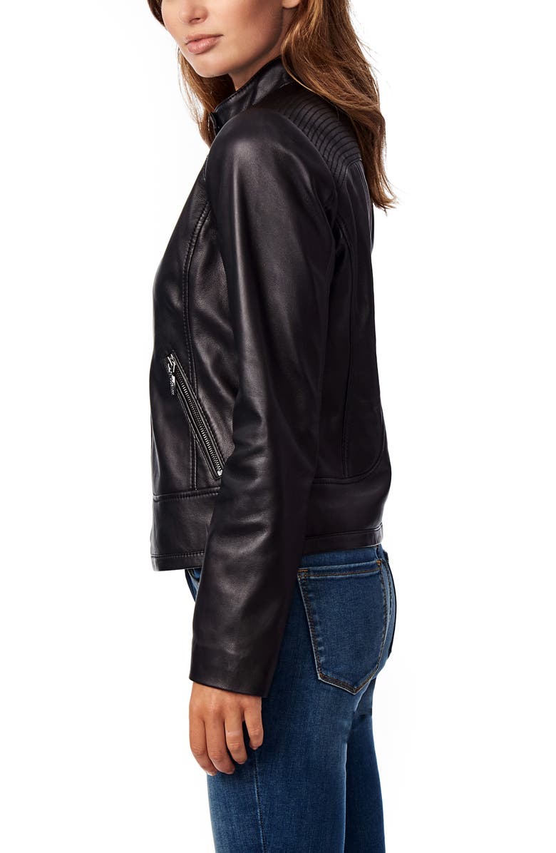 Bernardo Stitch Detail Sheepskin Leather Racer Jacket, Alternate, color, 