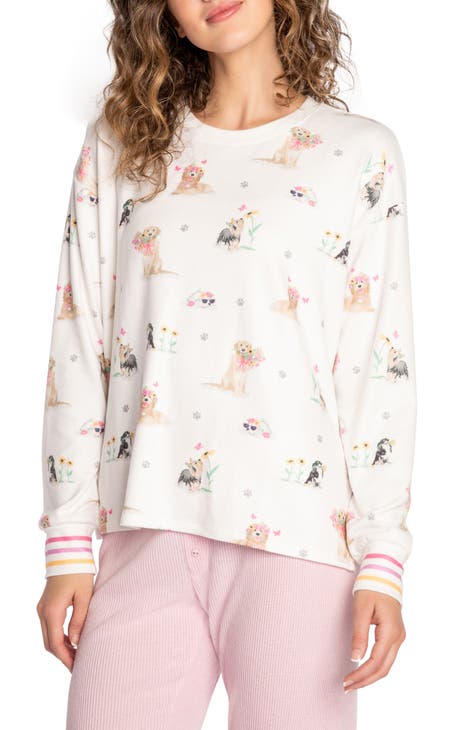 PJ Salvage Thermal Lounge Animal Print Long Sleeve Top - Stone