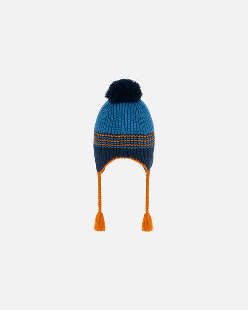 Deux Par Deux Baby Boy's Peruvian Knit Hat Blue And Orange In Stripes