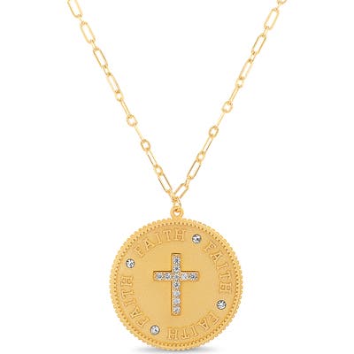 Lesa Michele Cubic Zirconia Faith Coin Pendant Necklace
