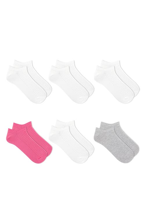 6-Pack Assorted No-Show Socks in White Black Pink