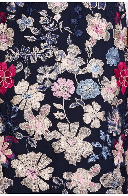 Js Collections Magnolia Floral Embroidery Gown In Navy Multi