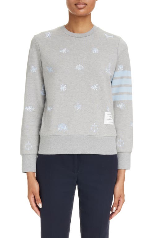 Nautical Embroidered French Terry Sweatshirt in Light Grey