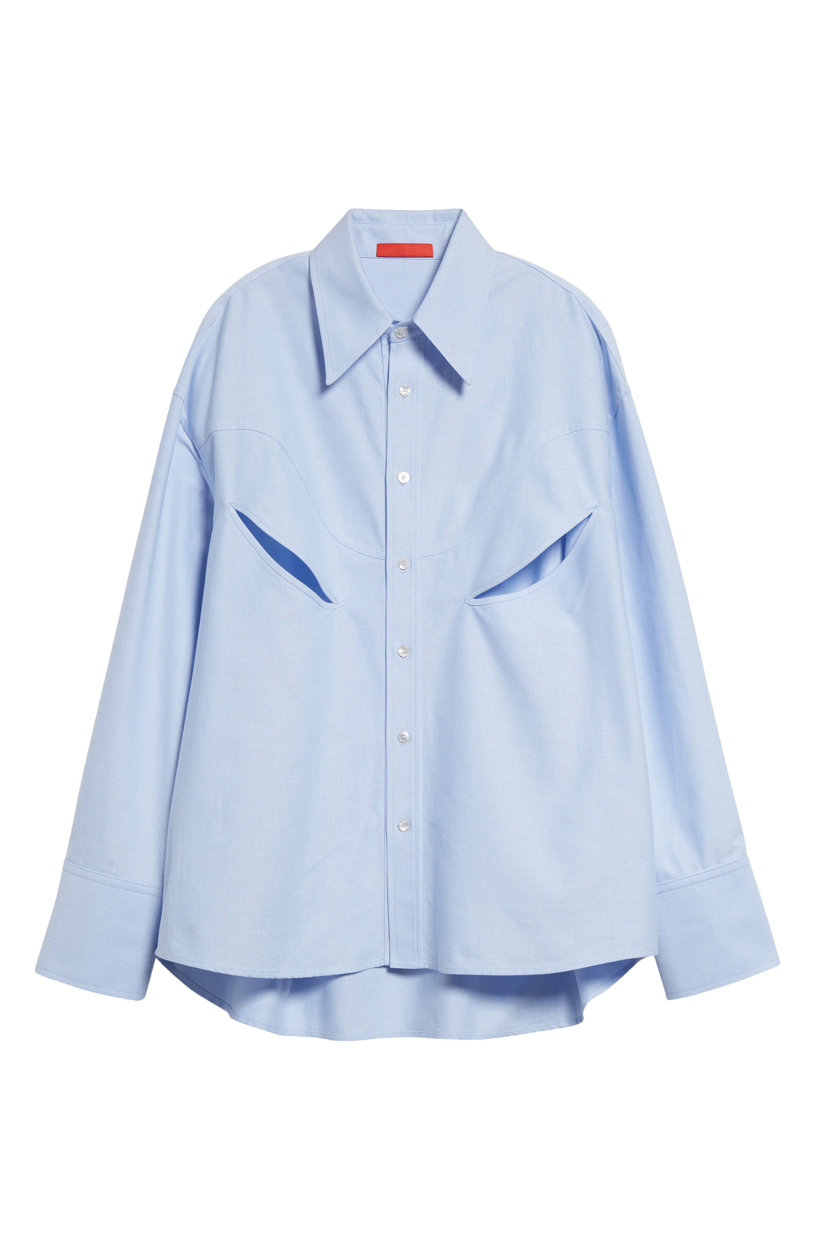 Commission Rider High-Low Hem Cotton Button-Up Shirt in Blue | Smart Closet