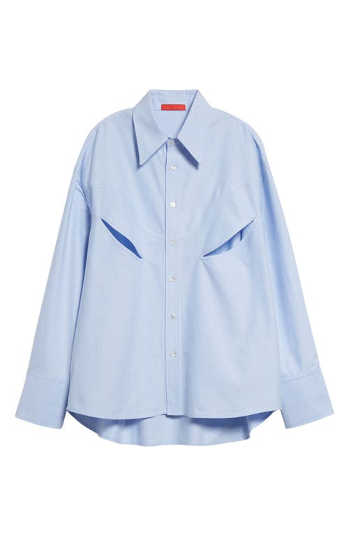 Rider High-Low Hem Cotton Button-Up Shirt in Blue