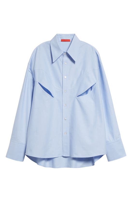 Commission Rider High-low Hem Cotton Button-up Shirt In Blue