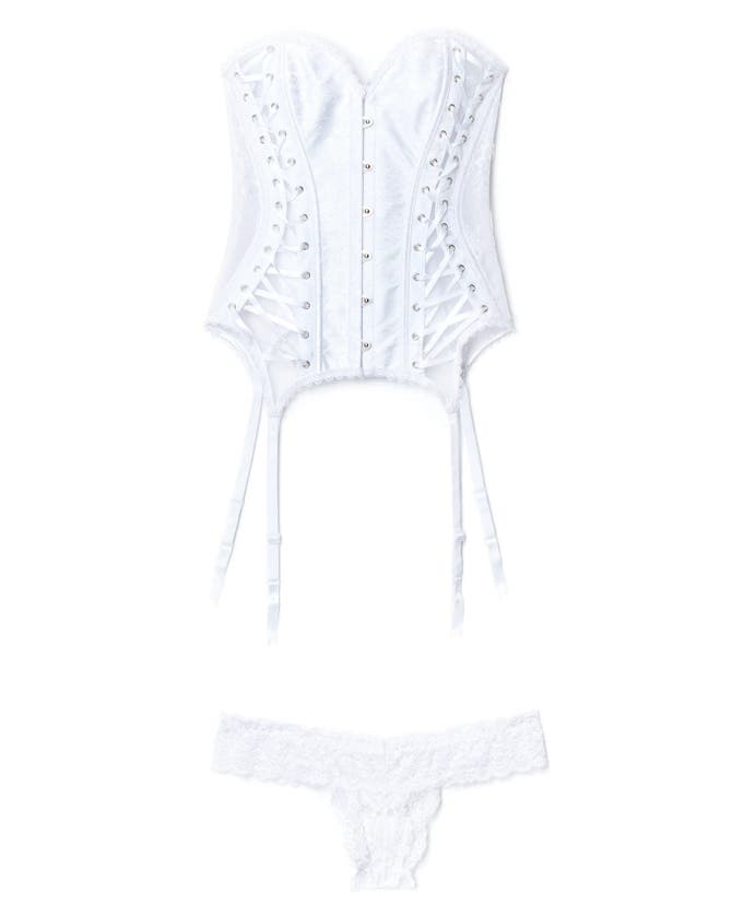 Shop Adore Me Aurora Boned Corset & Thong Set In White