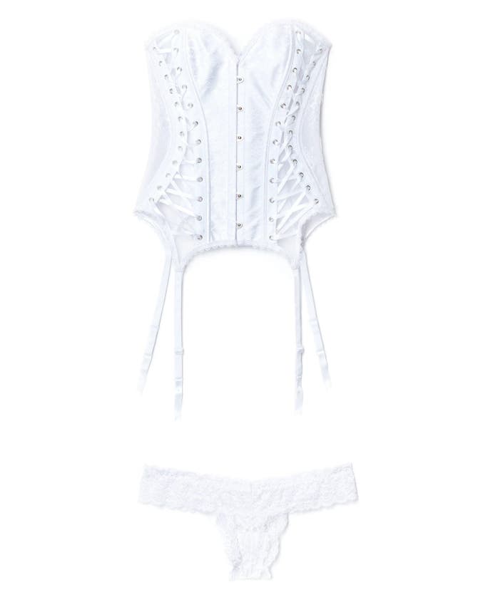Adore Me Aurora Boned Corset & Thong Set In White