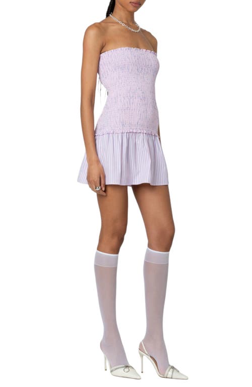 Edikted Striped Scrunch Strapless Mini Dress In Pink
