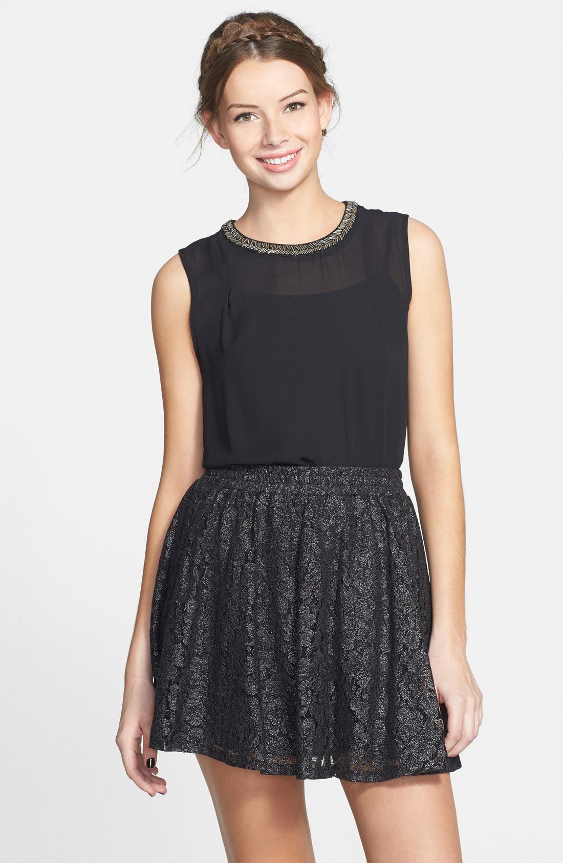 Frenchi Foil Lace Skater Skirt (Juniors) Nordstrom