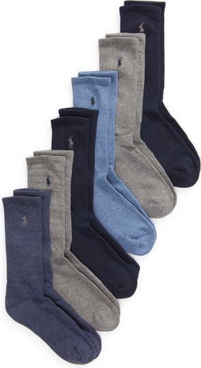 Polo Ralph Lauren 6-pack socks in white, gray and black with logo stripe