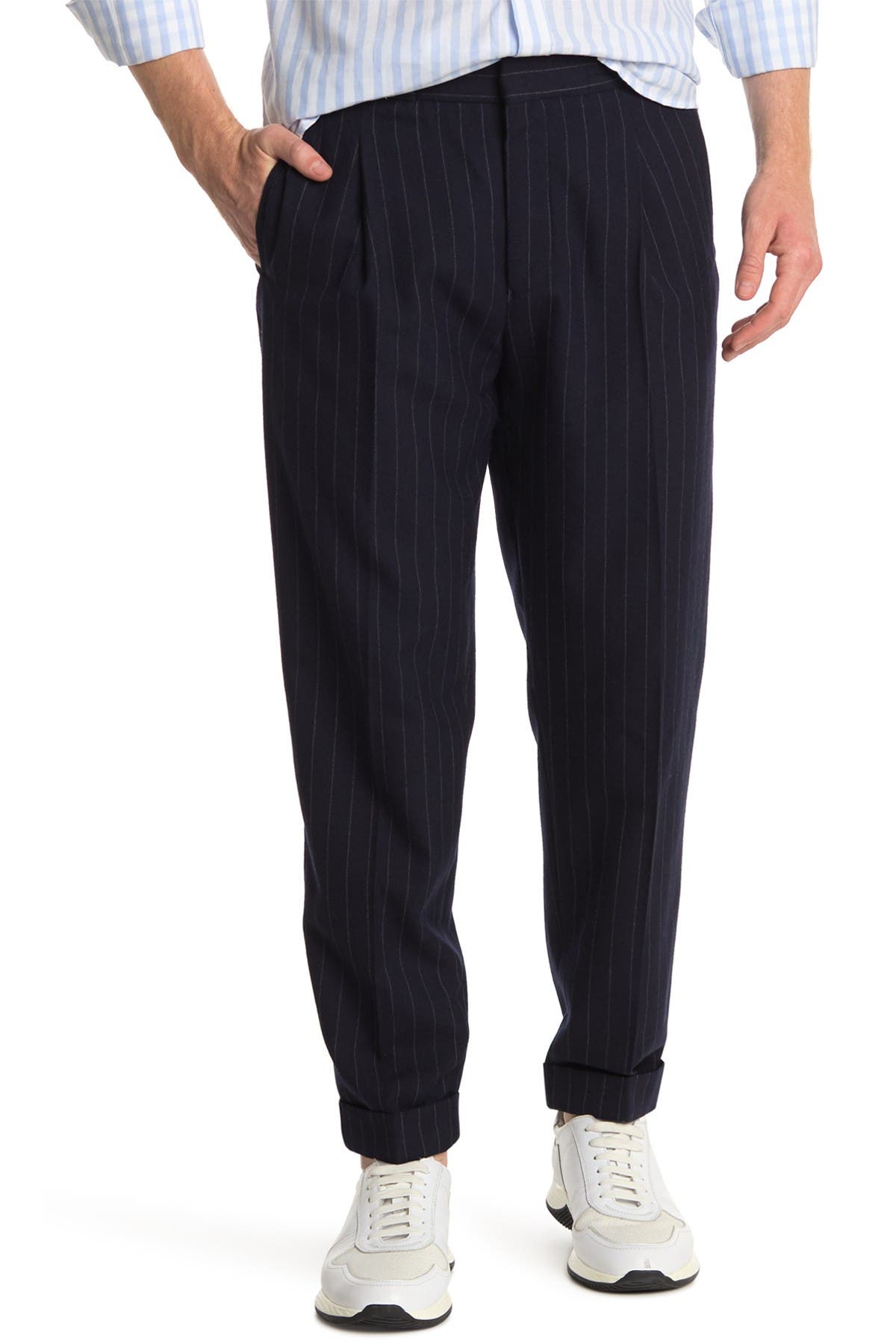 pinstripe tapered trousers