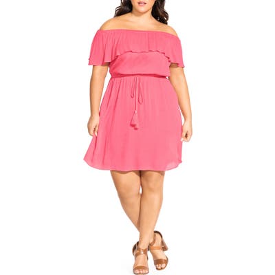 Plus Size City Chic Sunkissed Off The Shoulder Dress, Coral