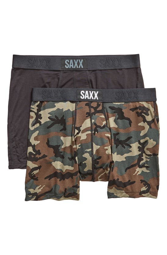 Saxx Vibe Super Soft 2-pack Slim Fit Boxer Briefs In Black/wood Camo