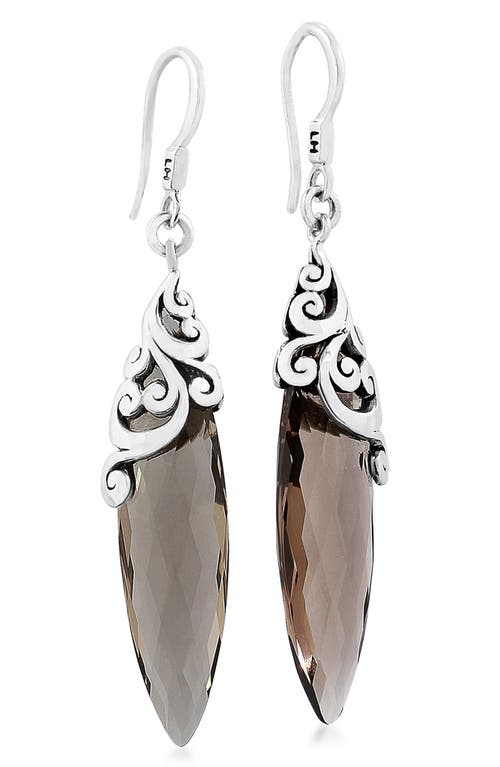 Shop Lois Hill Sterling Silver Scroll Smoky Quartz Drop Earrings In Dark Brown/silver