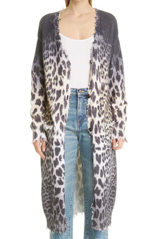 R13 Faded Leopard Distressed Long Cotton Cardigan