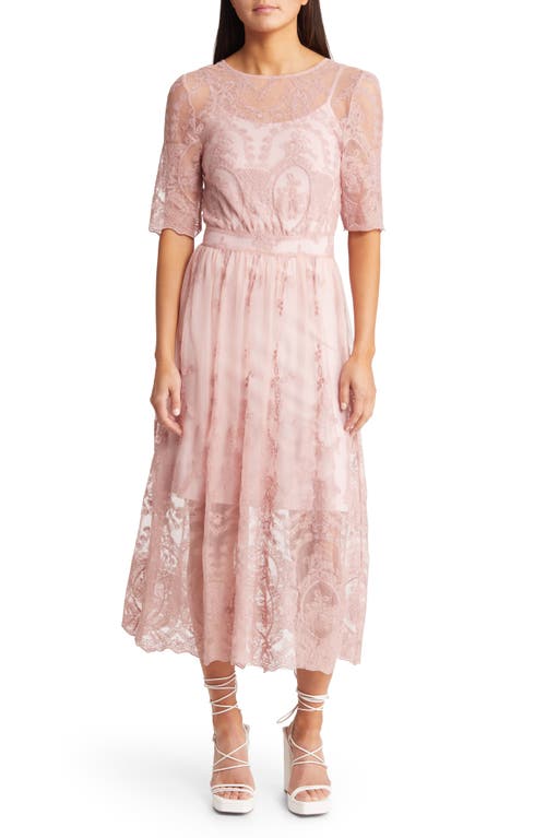 Amy Lynn Three-Quarter Sleeve Mesh Midi Dress in Pink