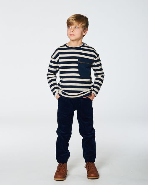 Shop Deux Par Deux Boy's Stretch Corduroy Jogger Pants Navy In Peacoat