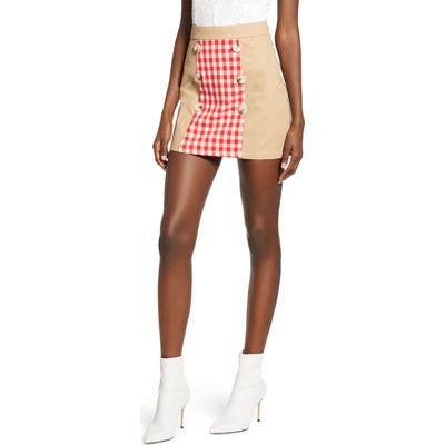 English Factory Contrast Gingham Miniskirt, Red