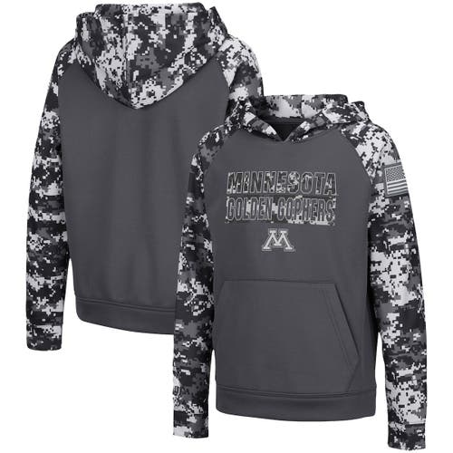 Youth Colosseum Charcoal Minnesota Golden Gophers OHT Military Appreciation Digital Camo Raglan Pullover Hoodie