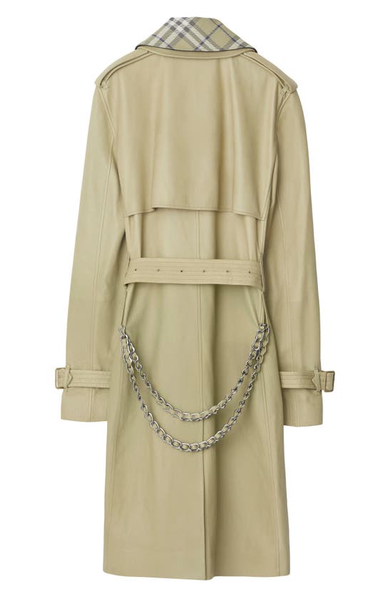 Shop Burberry Plongé Leather Trench Coat With Removable Check Collar In Hunter