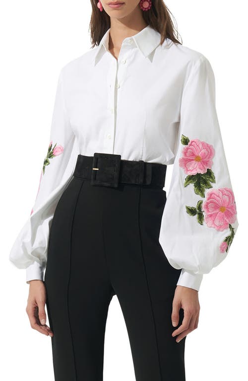 Carolina Herrera Embroidered Stretch Poplin Button-Up Shirt White Multi at Nordstrom,