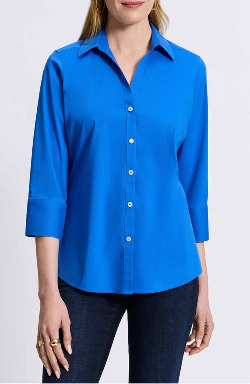 Shop Foxcroft Mary Button-up Blouse In Cobalt Blue