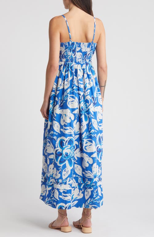 Shop Cleobella Annie Tie Front Organic Cotton Poplin Maxi Sundress In Azure Print